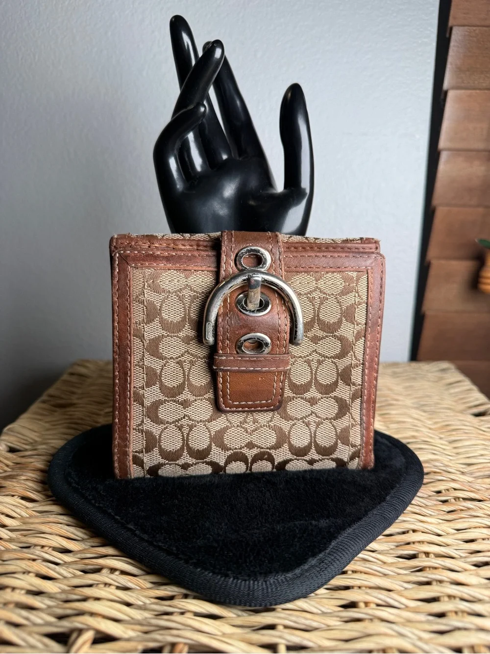 Coach Brown Signature Canvas Bifold Wallet with Leather Trim